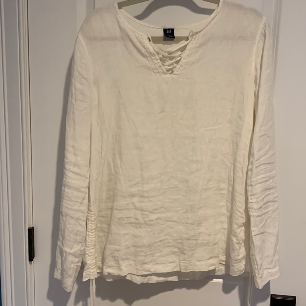 GAP White Linen Ling Sleeve Top, Size Large.